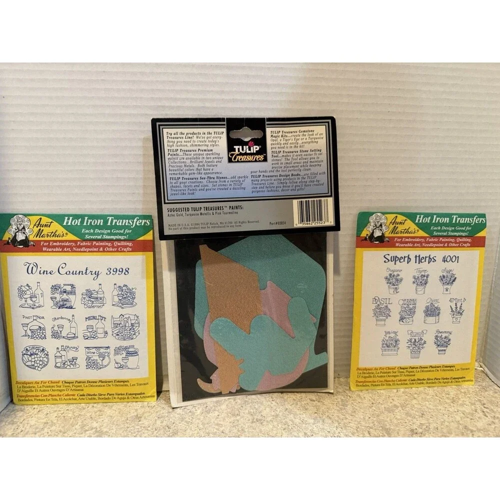 Aunt Martha's Hot Iron Transfer Lot of 7 Sealed + Bonus Tulip Treasures Kit